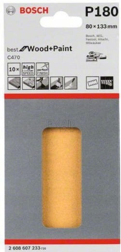 Papier ścierny na rzep 80x133mm P180 10szt BOSCH 2608607233 - zdjęcie nr 2