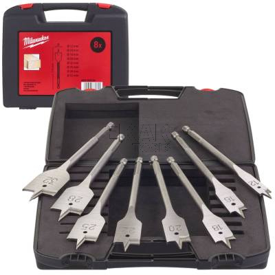 Zestaw 8 wierteł piórowych do drewna w walizce Milwaukee 4932352504