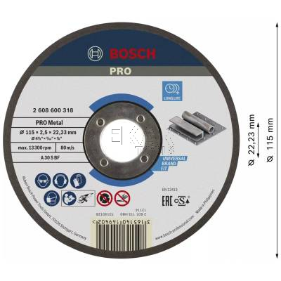 Tarcza korundowa do cięcia metalu 115x2,5mm 1szt. BOSCH 2608600318 - zdjęcie nr 2