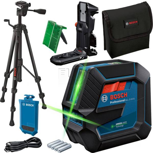 Laser budowlany liniowy BOSCH GLL 2-15 G 0601063W01 + statyw BT 150 + osprzęt