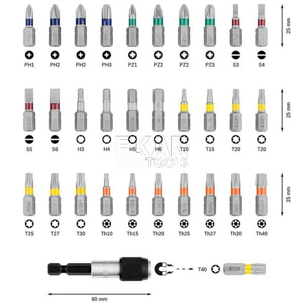 Zestaw 32-częściowy bitów Extra Hard z uchwytem Bosch 2607017319 - zdjęcie nr 3