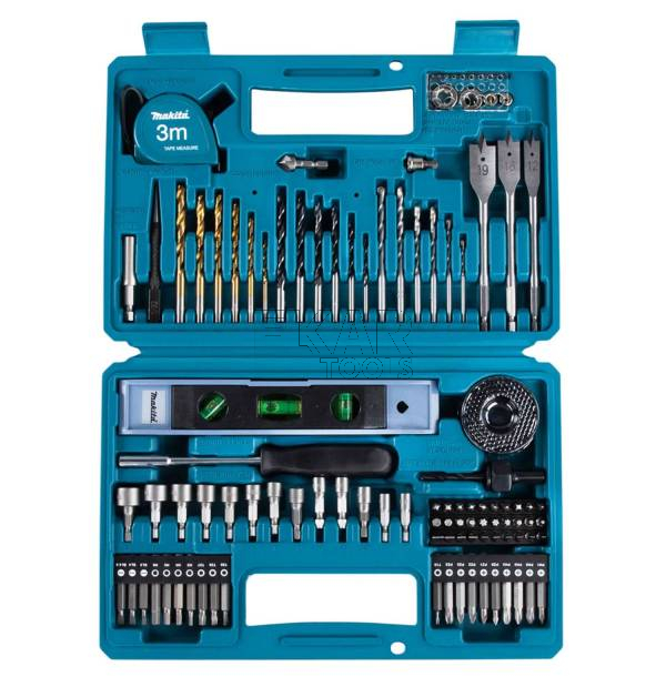 Zestaw narzędziowy makita 102 elementy z wiertłami, poziomicą i miarką E-10730 - zdjęcie nr 2