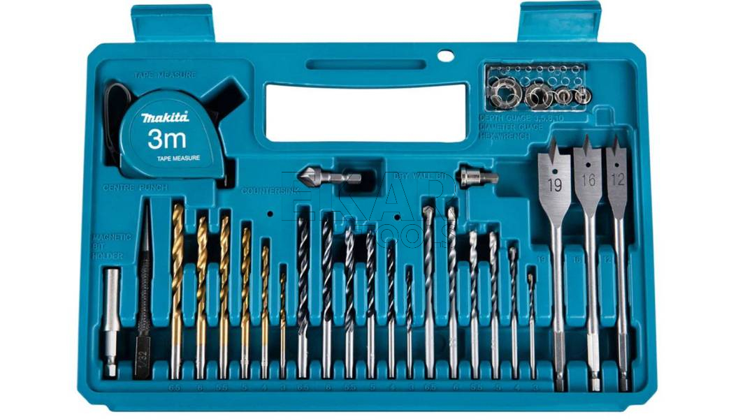 Zestaw narzędziowy makita 102 elementy z wiertłami, poziomicą i miarką E-10730 - zdjęcie nr 3