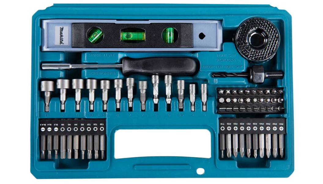 Zestaw narzędziowy makita 102 elementy z wiertłami, poziomicą i miarką E-10730 - zdjęcie nr 4