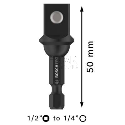 Adapter ze złączem kulowym 50mm 1/2 na 1/4 HEX BOSCH 2608522564 - zdjęcie nr 2
