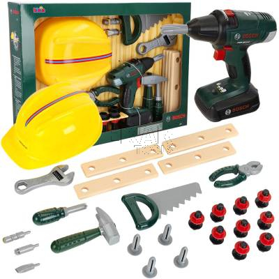 ZESTAW MAŁEGO MAJSTERKOWICZA Wiertarka Kask + Akcesoria BOSCH II KLEIN