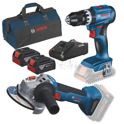 Zestaw: GSB 18V-45 + GWS 18V-8 + 2x4Ah + ładowarka + torba BOSCH 0615V0001Y