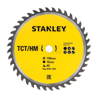 Piła tarczowa z węglikiem TCT/HM 190x16x40z Stanley STA13145-XJ - zdjęcie nr 2