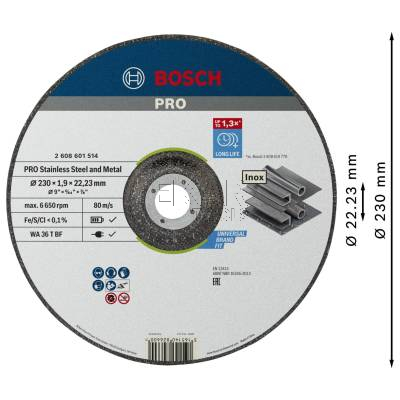 TARCZA TNĄCA KORUNDOWA do cięcia stali 230x1,9mm BOSCH 2608601514 - zdjęcie nr 2