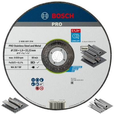 TARCZA TNĄCA KORUNDOWA do cięcia stali 230x1,9mm BOSCH 2608601514