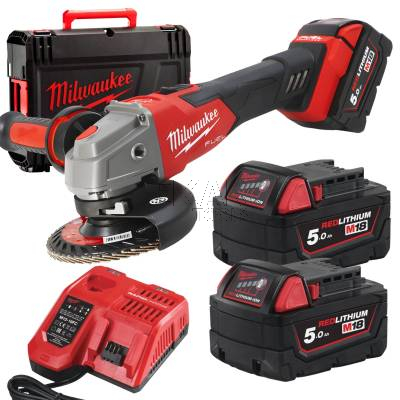 Szlifierka kątowa 125mm Milwaukee M18 FSAG125XB-502X 4933478430 + 2x5Ah + walizka